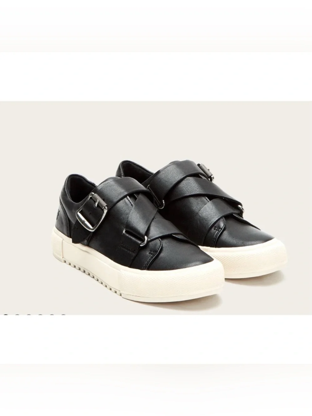 FRYE Gia Low Top Moto Buckle Black Leather Sneakers Womens Size 5.5